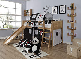 Hochbett TICAA "Ekki", schwarz-weiß