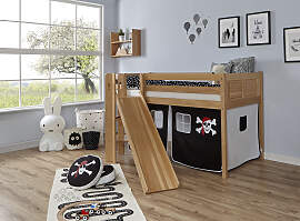 Hochbett TICAA "Ekki", schwarz-weiß