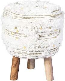 Hocker Bohist Creme, Olivgrün Makramee