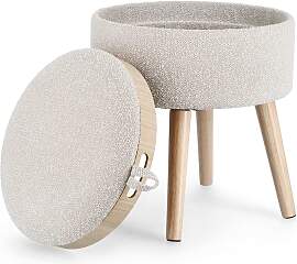 Hocker Zoya aus Bouclè-Stoff, modern mit Stauraum 