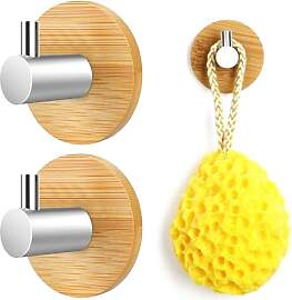 Holz Bambus Handtuchhaken Haken 2 Stück Edelstahl 