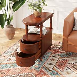 Holz Beistelltisches mit 2 Schubladen und Ablage,