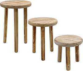 Holz Blumenhocker mit 3 Beinen geflammt 3er Set -