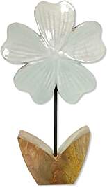 Holz Figur Blume glasiert weiß 15 x 26cm