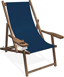 Holz-Liegestuhl mit Armlehne und Getränkehalter,