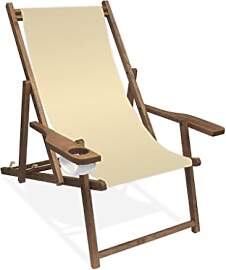 Holz-Liegestuhl mit Armlehne und Getränkehalter,
