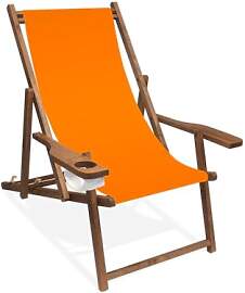 Holz-Liegestuhl mit Armlehne und Getränkehalter,