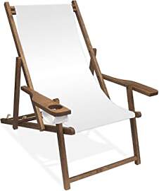 Holz-Liegestuhl mit Armlehne und Getränkehalter,