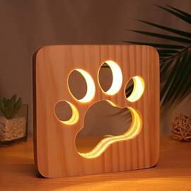 Holz Nachtlicht Hund Pfote Wolf Kopf Lampe Kinder