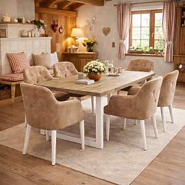 Holztisch White Washed 180x90cm mit weißem