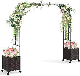 HOMASIS 2 in 1 Rosenbogen mit 2 Blumenkasten auf