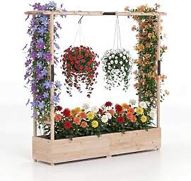 HOMASIS Blumenkasten mit 2 Rankgitter &