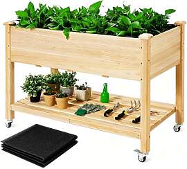 HOMASIS Hochbeet aus Holz, Gartenbeet mit Rollen