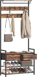 HOMCOM 5-in-1 Garderobenständer mit Schuhbank,