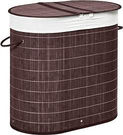 HOMCOM Bambus Wäschekorb mit Deckel 2 Fächer 100 