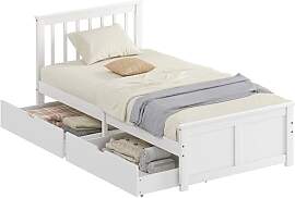 HOMCOM Bett 90 x 200 cm Bettrahmen mit Lattenrost
