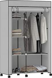 HOMCOM Kleiderschrank Stoffschrank mit Rollen, 6
