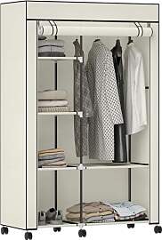 HOMCOM Kleiderschrank Stoffschrank mit Rollen, 6