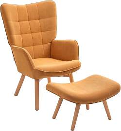 HOMCOM Ohrensessel mit Hocker Sessel Loungesessel