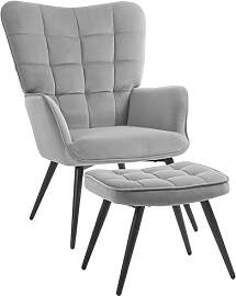 HOMCOM Ohrensessel mit Hocker Sessel Loungesessel