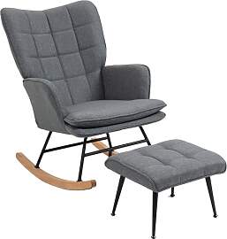 HOMCOM Schaukelstuhl Schwingsessel mit Hocker,