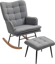 HOMCOM Schaukelstuhl Schwingsessel mit Hocker,