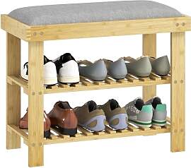 HOMCOM Schuhbank mit Sitzfläche, Bambus Sitzbank