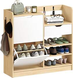 HOMCOM Schuhschrank mit 2 Klappen, Multifunktional 