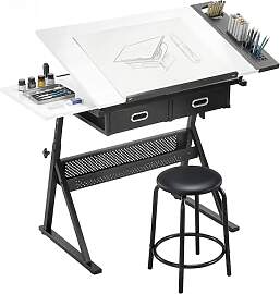 HOMCOM Zeichentisch mit Hocker Architektentisch