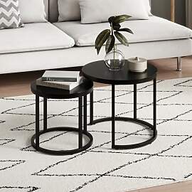 Home Collective Couchtisch 2er Set rund aus Holz,