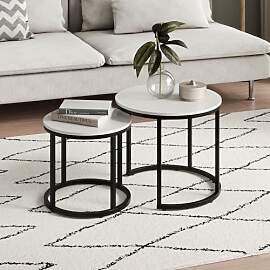 Home Collective Couchtisch 2er Set rund aus Holz,