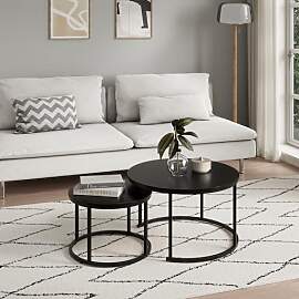 Home Collective Couchtisch 2er Set rund aus Holz,