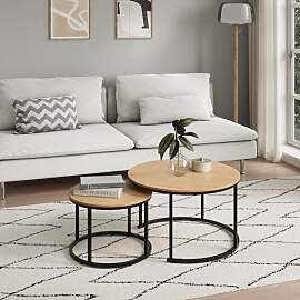 Home Collective Couchtisch 2er Set rund aus Holz,