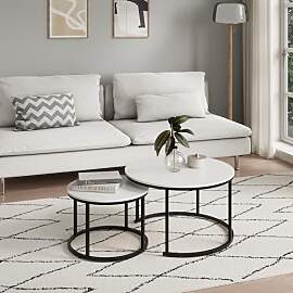 Home Collective Couchtisch 2er Set rund aus Holz,