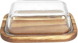 HOME DECO FACTORY Butterdose aus Glas und Akazie,