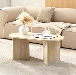 Home heaven® Couchtisch Oval Rund Weiß Travertin 