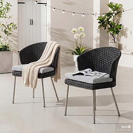 home24 Designer Gartenstuhl 2er-Set Webstoff