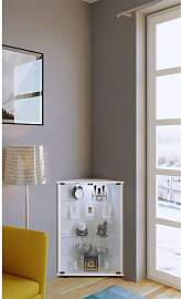 home24 Eckvitrine Jecka 68 x 88 x 23cm Weiß/Weiß