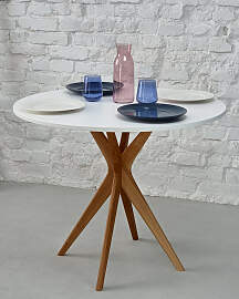 home24 Esstisch Lynda rund Ø 70cm Weiß Braun