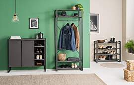 home24 Garderobe 80 x 180 x 35cm Grau/Schwarz