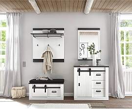 home24 Garderobenbank I 93 x 46 x 43cm Weiß/Pinie 