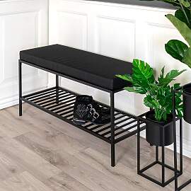 home24 Garderobenbank Vapi 100 x 49 x 36cm Schwarz
