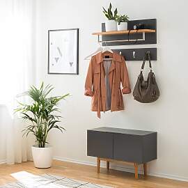 home24 Garderobenleiste 76 x 15 x 3cm Grau/Grau
