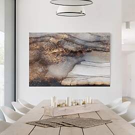 home24 Leinwandbild Goldener Marmor gemalt II