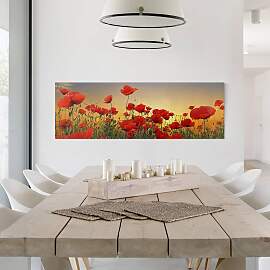 home24 Leinwandbild Mohnblumenfeld I Leinen Rot