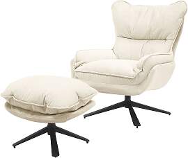 home24 Loungesessel PIPAL mit Hocker Beige/Beige