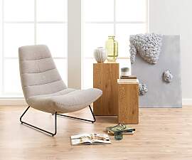 home24 Loungesessel Quini Beige Bouclé Stoff