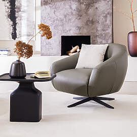 home24 Loungesessel Schwarz Bezug: Echtleder