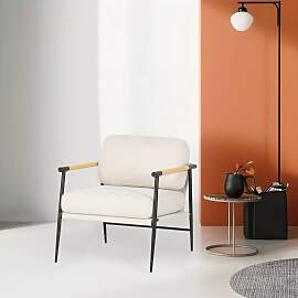 home24 Loungesessel Weiß/Beige/Creme/Schwarz