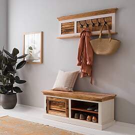 home24 Massive Garderobenbank 120 x 47 x 45cm
